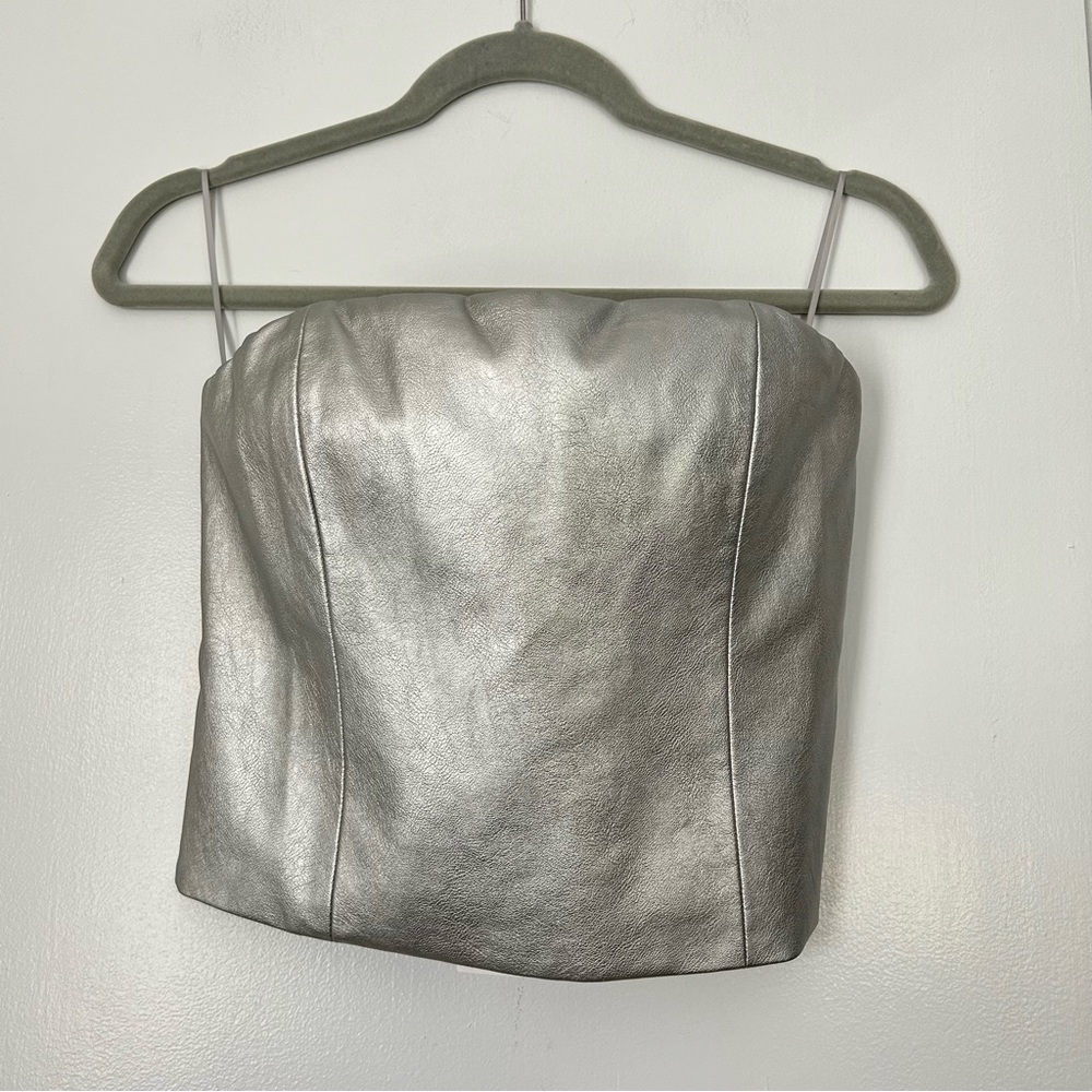 Wayf Silver Metallic Strapless Top